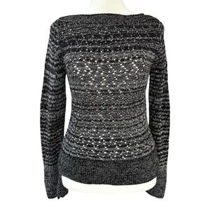Vintage B. Moss 90s Crocheted Fitted Sweater Womens S‎ Black White Bell Sleeve